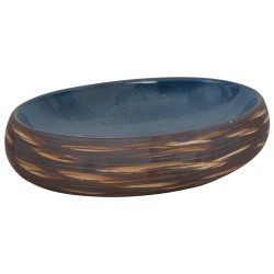 Aufsatzwaschbecken Braun und Blau Oval 59x40x15 cm Keramik