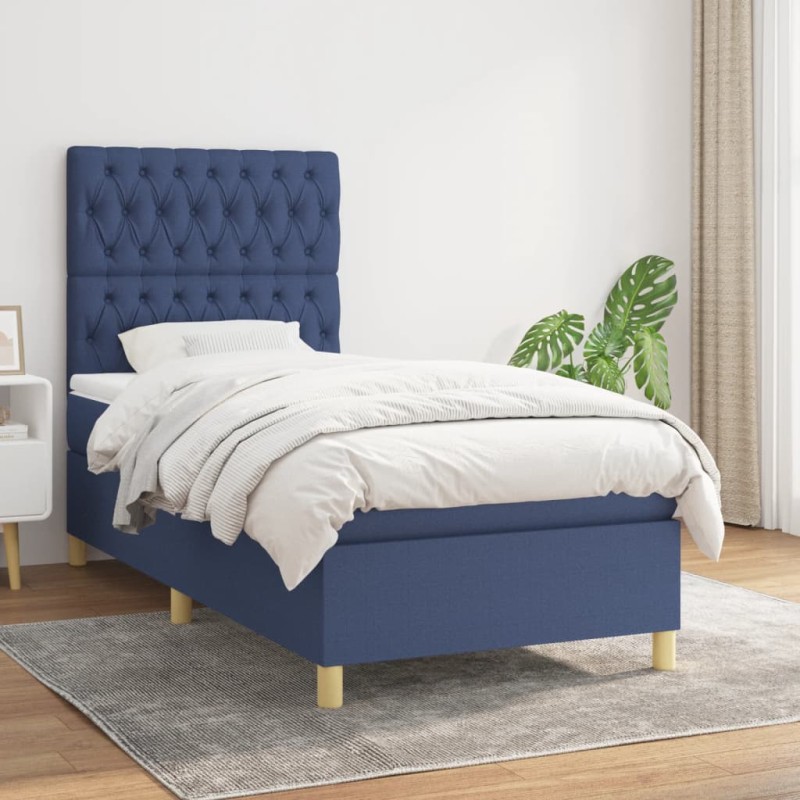 Boxspringbett mit Matratze Blau 90x190 cm Stoff