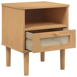 Nachttisch SENJA Rattan-Look Braun 40x35x48cm Massivholz Kiefer