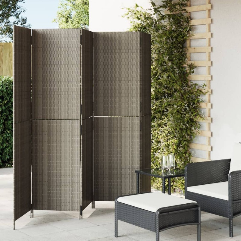 Paravent 5-tlg. Grau Poly Rattan