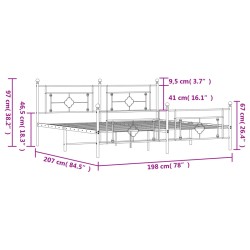 Bettgestell mit Kopf- und Fußteil Metall Schwarz 193x203 cm