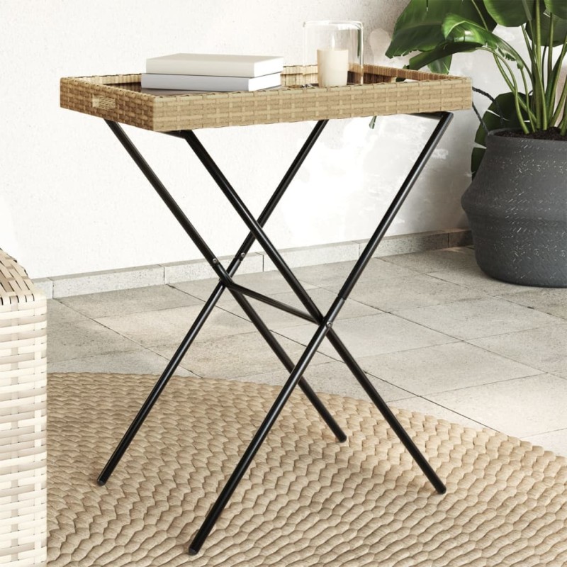 Tabletttisch Klappbar Beige 65x40x75 cm Poly Rattan