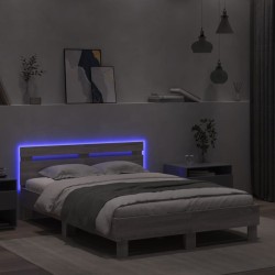 Bettgestell mit Kopfteil LED-Beleuchtung Grau Sonoma 120x190 cm