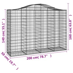 Gabionen mit Hochbogen 3 Stk. 200x50x140/160cm Verzinktes Eisen