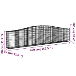 Gabionen mit Hochbogen 5 Stk. 400x30x80/100cm Verzinktes Eisen