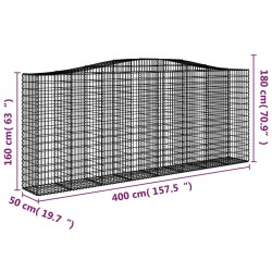 Gabionen mit Hochbogen 10 Stk 400x50x160/180cm Verzinktes Eisen