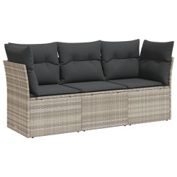 3-tlg. Garten-Sofagarnitur mit Kissen Hellgrau Poly Rattan