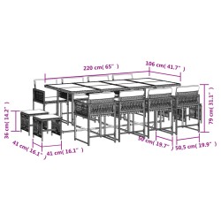 13-tlg. Garten-Essgruppe mit Kissen Grau Poly Rattan