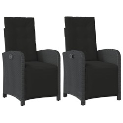 Gartensessel mit Fußteil 2 Stk. Verstellbar Schwarz Poly Rattan