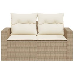 Gartensofa mit Kissen 2-Sitzer Beige Poly Rattan