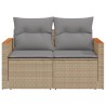 Gartensofa mit Kissen 2-Sitzer Beige Poly Rattan