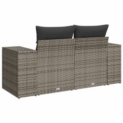 Gartensofa 2-Sitzer mit Kissen Grau Poly Rattan