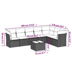 8-tlg. Garten-Sofagarnitur mit Kissen Schwarz Poly Rattan