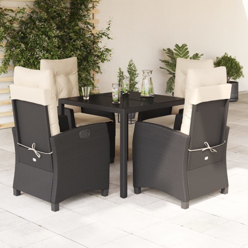 5-tlg. Garten-Essgruppe mit Kissen Schwarz Poly Rattan