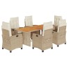 7-tlg. Garten-Essgruppe mit Kissen Beige Poly Rattan