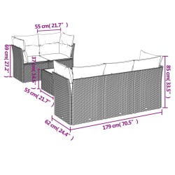 6-tlg. Garten-Sofagarnitur mit Kissen Schwarz Poly Rattan