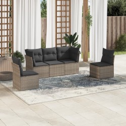 5-tlg. Garten-Sofagarnitur mit Kissen Grau Poly Rattan