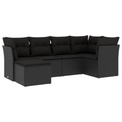 6-tlg. Garten-Sofagarnitur mit Kissen Schwarz Poly Rattan