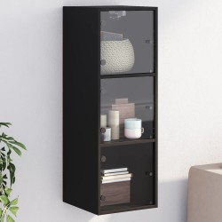 Wandschrank mit Glastüren Schwarz 35x37x100 cm