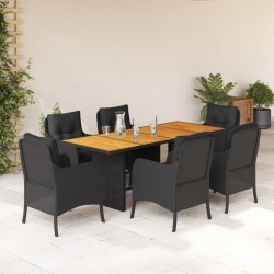 7-tlg. Garten-Essgruppe mit Kissen Schwarz Poly Rattan