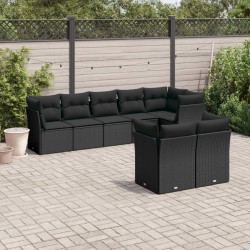 8-tlg. Garten-Sofagarnitur mit Kissen Schwarz Poly Rattan