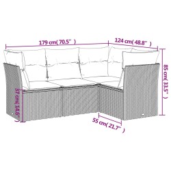 4-tlg. Garten-Sofagarnitur mit Kissen Beige Poly Rattan