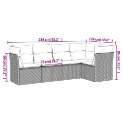 5-tlg. Garten-Sofagarnitur mit Kissen Grau Poly Rattan