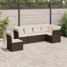 6-tlg. Garten-Sofagarnitur mit Kissen Braun Poly Rattan