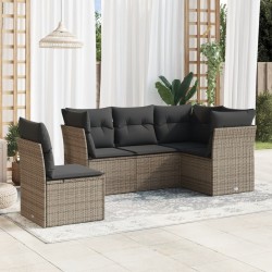 5-tlg. Garten-Sofagarnitur mit Kissen Grau Poly Rattan