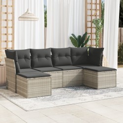 6-tlg. Garten-Sofagarnitur mit Kissen Hellgrau Poly Rattan