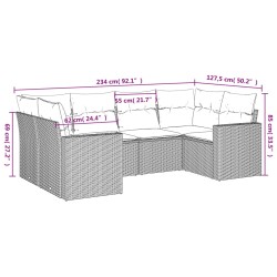 6-tlg. Garten-Sofagarnitur mit Kissen Hellgrau Poly Rattan