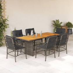 7-tlg. Garten-Essgruppe mit Kissen Grau Poly Rattan