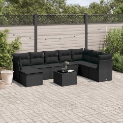 9-tlg. Garten-Sofagarnitur mit Kissen Schwarz Poly Rattan