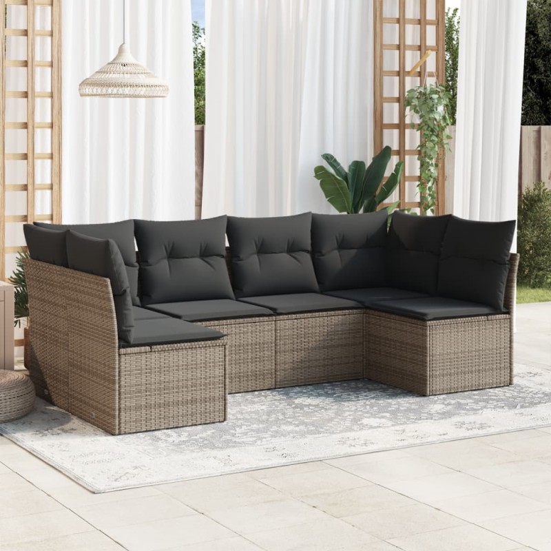 6-tlg. Garten-Sofagarnitur mit Kissen Grau Poly Rattan