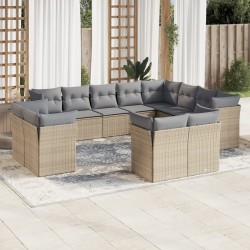 12-tlg. Garten-Sofagarnitur mit Kissen Beige Poly Rattan