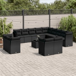 14-tlg. Garten-Sofagarnitur mit Kissen Schwarz Poly Rattan