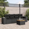 5-tlg. Garten-Sofagarnitur mit Kissen Schwarz Poly Rattan