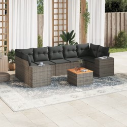 8-tlg. Garten-Sofagarnitur mit Kissen Grau Poly Rattan