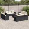 13-tlg. Garten-Sofagarnitur mit Kissen Schwarz Poly Rattan