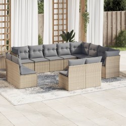 12-tlg. Garten-Sofagarnitur mit Kissen Beige Poly Rattan