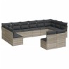 12-tlg. Garten-Sofagarnitur mit Kissen Hellgrau Poly Rattan