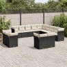 13-tlg. Garten-Sofagarnitur mit Kissen Schwarz Poly Rattan