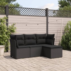 4-tlg. Garten-Sofagarnitur mit Kissen Schwarz Poly Rattan