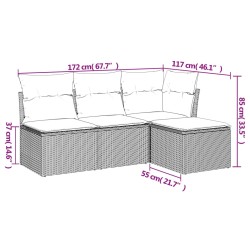 4-tlg. Garten-Sofagarnitur mit Kissen Schwarz Poly Rattan