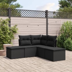 5-tlg. Garten-Sofagarnitur mit Kissen Schwarz Poly Rattan