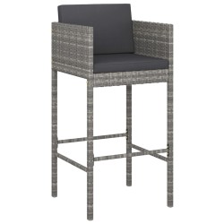 Barhocker 4 Stk. mit Kissen Grau Poly Rattan