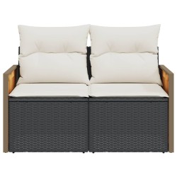 Gartensofa mit Kissen 2-Sitzer Schwarz Poly Rattan