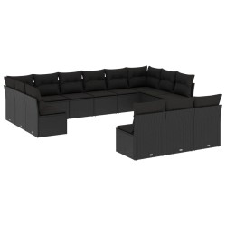 13-tlg. Garten-Sofagarnitur mit Kissen Schwarz Poly Rattan