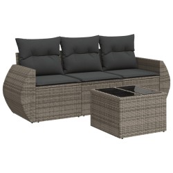 4-tlg. Garten-Sofagarnitur mit Kissen Grau Poly Rattan