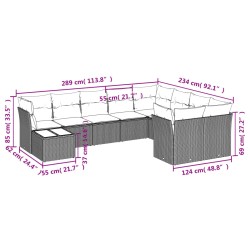 10-tlg. Garten-Sofagarnitur mit Kissen Grau Poly Rattan